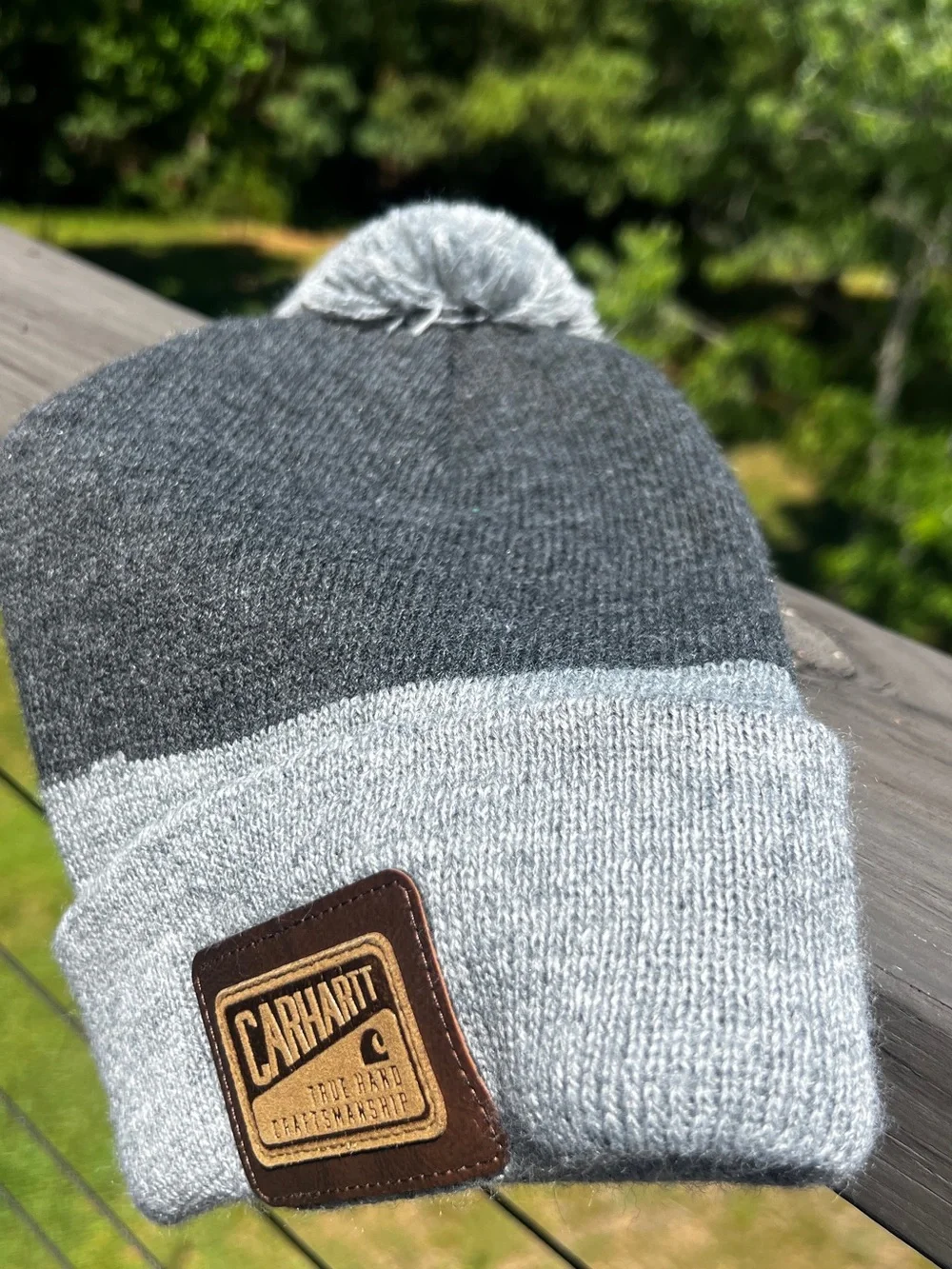 Carhartt Pom Pom Beanie Gray Knit Hat Winter Cuffed Logo Cap Unisex